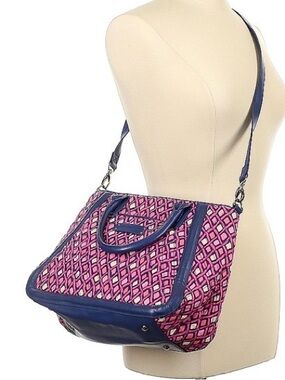 Vera Bradley Pink Geometric Shoulder Bag with Navy Trim